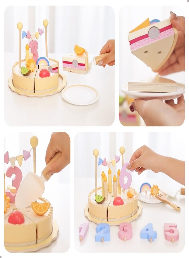 UMU® Wooden Birthday Cake Playset - Pretend Kitchen Toy with Candles Numbers Fruits & Toppings - Wooden Play Food for Kids Ages 3 4 5 - Role Play Party Toy for Girls & Boys - Image 5
